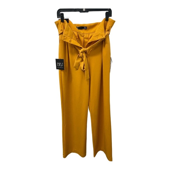 NWT BBJ Los Angeles Wide Leg Pants XL Yellow Belted High Waist Button Fly Womens - Picture 2 of 6